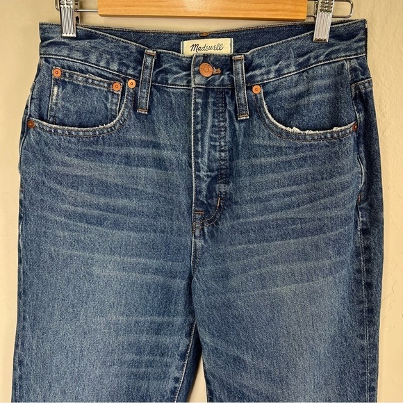 Madewell Classic Straight Jeans in Jade Wash: Knee-Rip Edition Size 27 - Picture 3 of 12